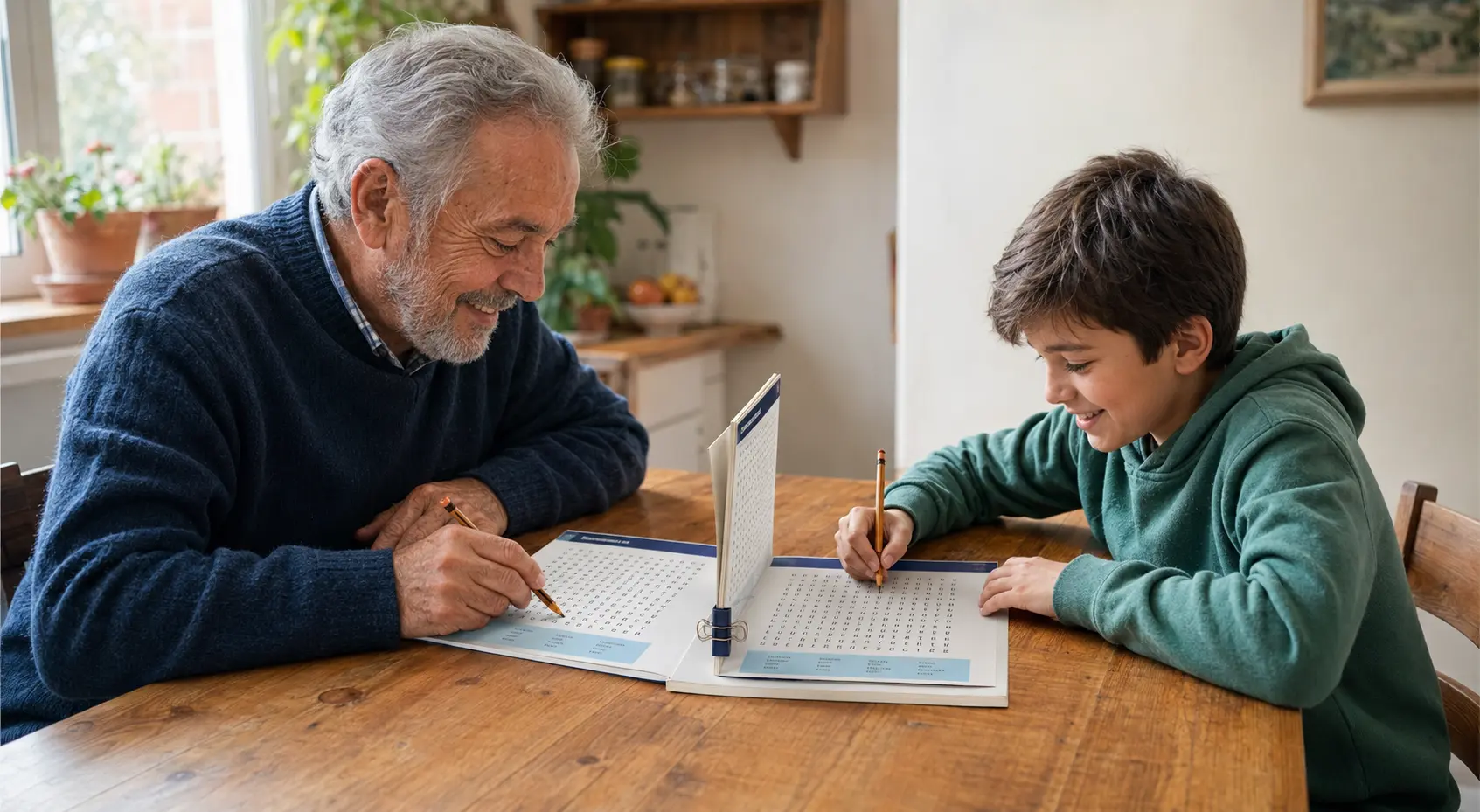 Abuelo y nieto disfrutando de una partida juntos