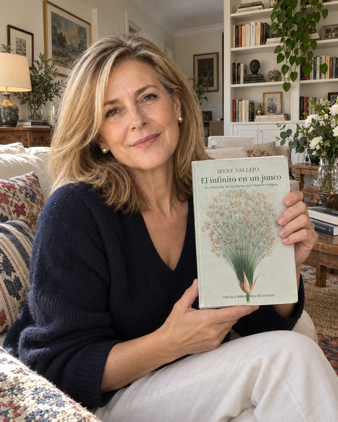 Nora Montalba con el libro El infinito en un junco