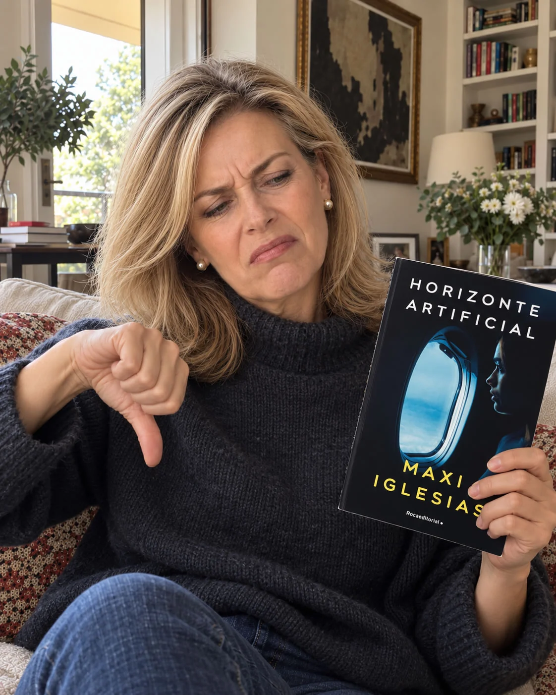 Nora Montalba con el libro Horizonte artificial